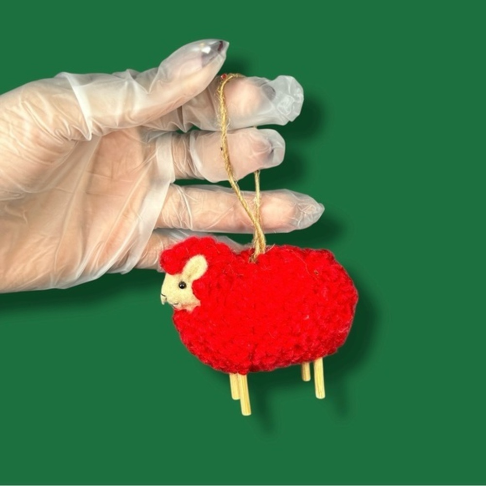 Red Fuzzy Sheep Christmas Ornament - “Candles”